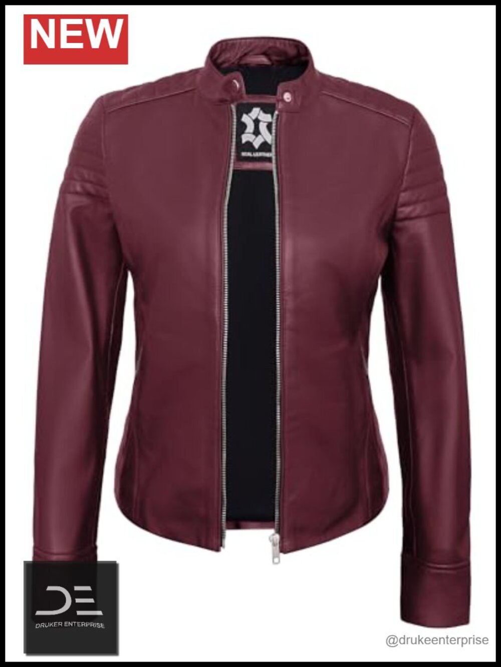 Real Lambskin Leather Jacket Cafe Racer Moto Womens